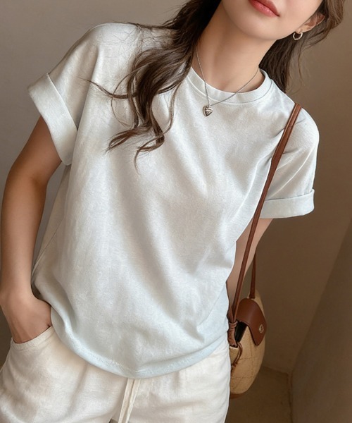 ReRe(リリ)の「ロールアップ袖ラウンドネックTシャツ(Tシャツ/カットソー・レディース・ピンク/ホワイト/ブラック/ライトブルー/グレー・LARGE/X-LARGE/MEDIUM)」の20枚目の写真