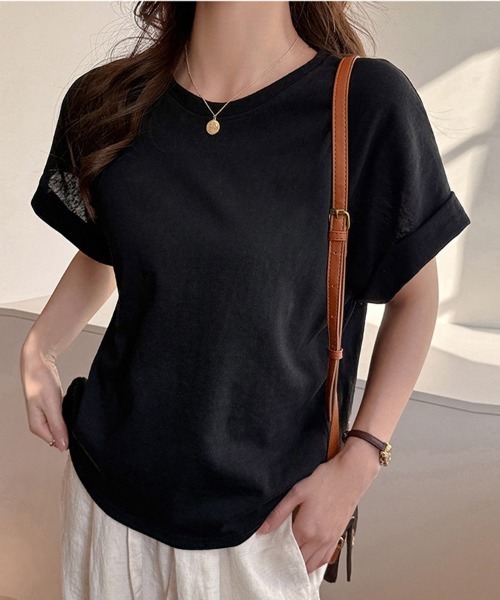 ReRe(リリ)の「ロールアップ袖ラウンドネックTシャツ(Tシャツ/カットソー・レディース・ピンク/ホワイト/ブラック/ライトブルー/グレー・LARGE/X-LARGE/MEDIUM)」の22枚目の写真