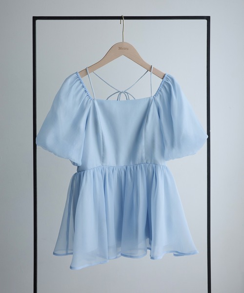 Meiru(メイル)の「スクエアネックシアーペプラムトップス(シャツ/ブラウス・レディース・アイボリー/ブルー/ブラック・LARGE/MEDIUM/SMALL)」の17枚目の写真
