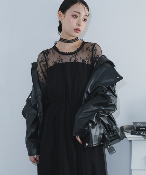 Doula Doula(ドゥーラドゥーラ)の「レース切り替えワンピース ドレス(ワンピース・レディース・ブラック/ブルー/ネイビー・L/M)」の2枚目の写真