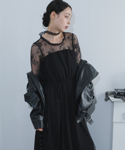 Doula Doula(ドゥーラドゥーラ)の「レース切り替えワンピース ドレス(ワンピース・レディース・ブラック/ブルー/ネイビー・L/M)」の5枚目の写真