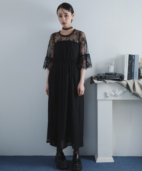 Doula Doula(ドゥーラドゥーラ)の「レース切り替えワンピース ドレス(ワンピース・レディース・ブラック/ブルー/ネイビー・L/M)」の9枚目の写真