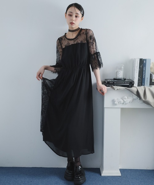 Doula Doula(ドゥーラドゥーラ)の「レース切り替えワンピース ドレス(ワンピース・レディース・ブラック/ブルー/ネイビー・L/M)」の6枚目の写真