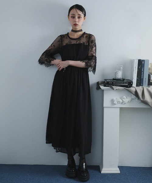 Doula Doula(ドゥーラドゥーラ)の「レース切り替えワンピース ドレス(ワンピース・レディース・ブラック/ブルー/ネイビー・L/M)」の7枚目の写真