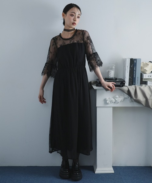 Doula Doula(ドゥーラドゥーラ)の「レース切り替えワンピース ドレス(ワンピース・レディース・ブラック/ブルー/ネイビー・L/M)」の8枚目の写真