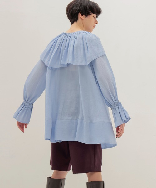DRESSLAVE(ドレスレイブ)の「silky sheer blouse(シルキーシアーブラウス)(シャツ/ブラウス・レディース・ブルー/ブラウン・38)」の4枚目の写真