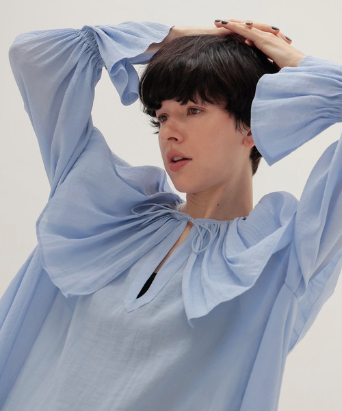 DRESSLAVE(ドレスレイブ)の「silky sheer blouse(シルキーシアーブラウス)(シャツ/ブラウス・レディース・ブルー/ブラウン・38)」の5枚目の写真