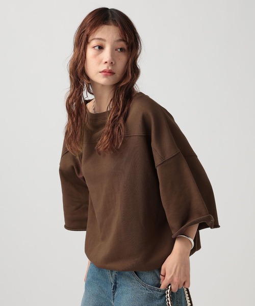 BAYFLOW(ベイフロー)の「ルーズハーフスリーブプルオーバー(スウェット・レディース・グレー/グレイッシュベージュ/ブラウン・FREE)」の2枚目の写真