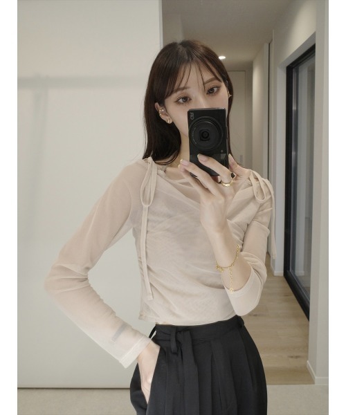 amel(エイメル)の「チュールレイヤードリボントップス / ピンクベージュ(Tシャツ/カットソー・レディース・ピンクベージュ・FREE)」の1枚目の写真