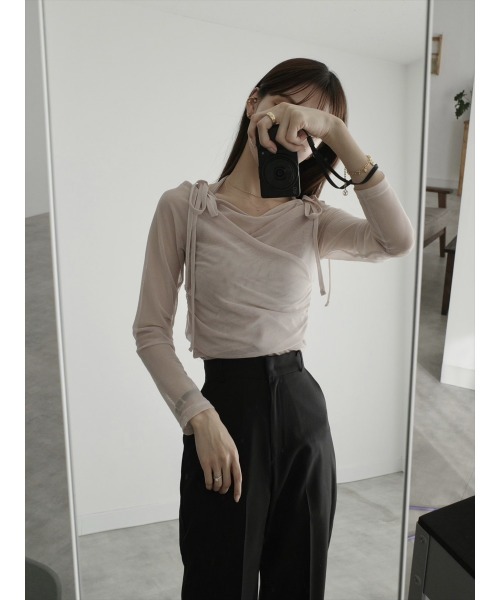 amel(エイメル)の「チュールレイヤードリボントップス / ピンクベージュ(Tシャツ/カットソー・レディース・ピンクベージュ・FREE)」の4枚目の写真