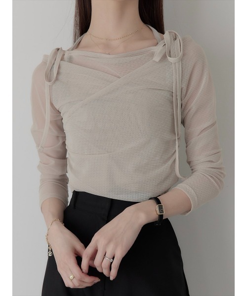 amel(エイメル)の「チュールレイヤードリボントップス / ピンクベージュ(Tシャツ/カットソー・レディース・ピンクベージュ・FREE)」の7枚目の写真