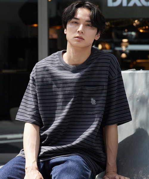 Liberaiders(リベレイダース)の「Liberaiders/リベレイダース PIGMENT DYED STRIPED S/S SHIRT ストライプデザイン ドロップショルダー クルーネックTシャツ 2026年 夏 夏服(Tシャツ/カットソー・メンズ・ブラック/パープル・M/L/XL)」の1枚目の写真