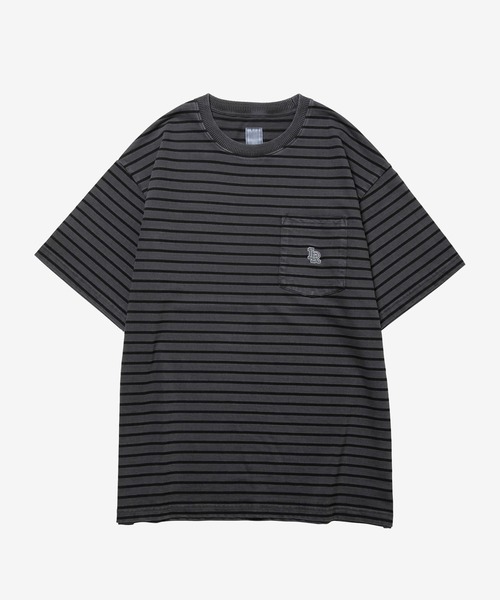 Liberaiders(リベレイダース)の「Liberaiders/リベレイダース PIGMENT DYED STRIPED S/S SHIRT ストライプデザイン ドロップショルダー クルーネックTシャツ 2026年 夏 夏服(Tシャツ/カットソー・メンズ・ブラック/パープル・M/L/XL)」の3枚目の写真