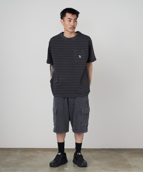 Liberaiders(リベレイダース)の「Liberaiders/リベレイダース PIGMENT DYED STRIPED S/S SHIRT ストライプデザイン ドロップショルダー クルーネックTシャツ 2026年 夏 夏服(Tシャツ/カットソー・メンズ・ブラック/パープル・M/L/XL)」の11枚目の写真