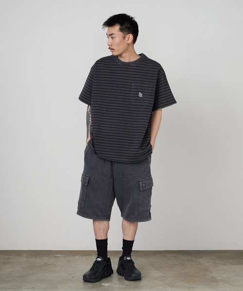 Liberaiders(リベレイダース)の「Liberaiders/リベレイダース PIGMENT DYED STRIPED S/S SHIRT ストライプデザイン ドロップショルダー クルーネックTシャツ 2026年 夏 夏服(Tシャツ/カットソー・メンズ・ブラック/パープル・M/L/XL)」の12枚目の写真