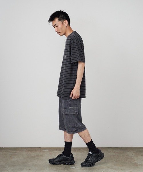 Liberaiders(リベレイダース)の「Liberaiders/リベレイダース PIGMENT DYED STRIPED S/S SHIRT ストライプデザイン ドロップショルダー クルーネックTシャツ 2026年 夏 夏服(Tシャツ/カットソー・メンズ・ブラック/パープル・M/L/XL)」の13枚目の写真