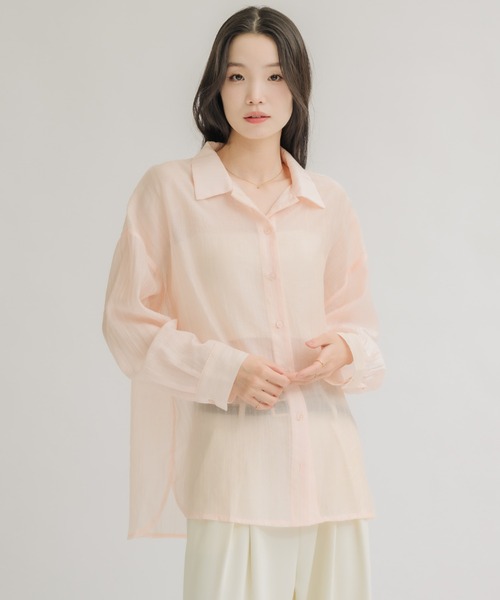 NEUNA(ヌナ)の「【夏に大活躍!冷房/紫外線/日焼け対策にも◎】シアーストライプシャツ(シャツ/ブラウス・レディース・ピンク/オフホワイト・FREE)」の6枚目の写真