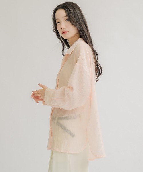 NEUNA(ヌナ)の「【夏に大活躍!冷房/紫外線/日焼け対策にも◎】シアーストライプシャツ(シャツ/ブラウス・レディース・ピンク/オフホワイト・FREE)」の11枚目の写真