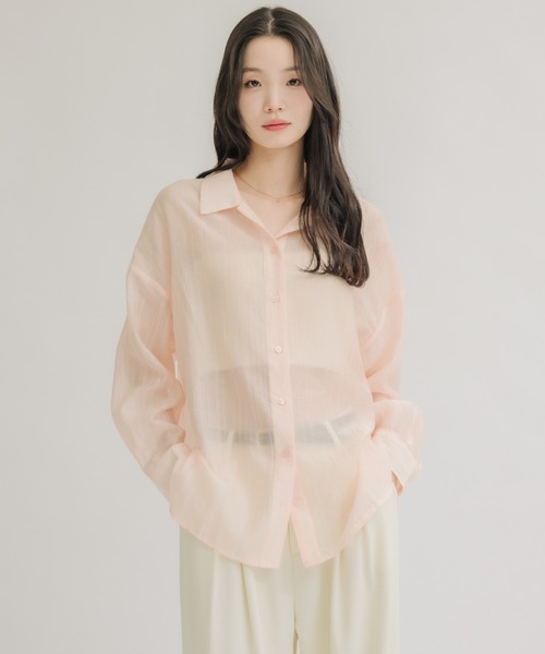 NEUNA(ヌナ)の「【夏に大活躍!冷房/紫外線/日焼け対策にも◎】シアーストライプシャツ(シャツ/ブラウス・レディース・ピンク/オフホワイト・FREE)」の9枚目の写真