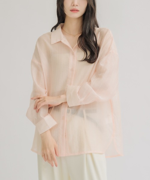 NEUNA(ヌナ)の「【夏に大活躍!冷房/紫外線/日焼け対策にも◎】シアーストライプシャツ(シャツ/ブラウス・レディース・ピンク/オフホワイト・FREE)」の5枚目の写真