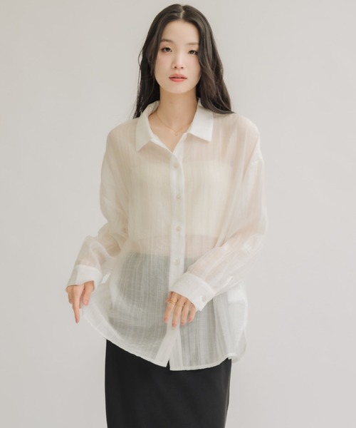 NEUNA(ヌナ)の「【夏に大活躍!冷房/紫外線/日焼け対策にも◎】シアーストライプシャツ(シャツ/ブラウス・レディース・ピンク/オフホワイト・FREE)」の18枚目の写真