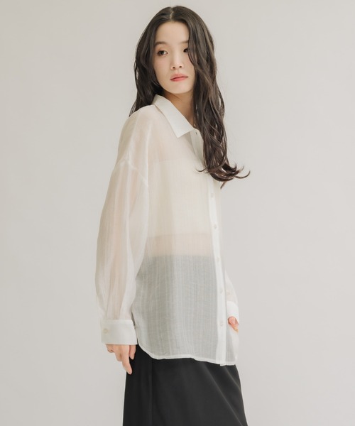 NEUNA(ヌナ)の「【夏に大活躍!冷房/紫外線/日焼け対策にも◎】シアーストライプシャツ(シャツ/ブラウス・レディース・ピンク/オフホワイト・FREE)」の20枚目の写真