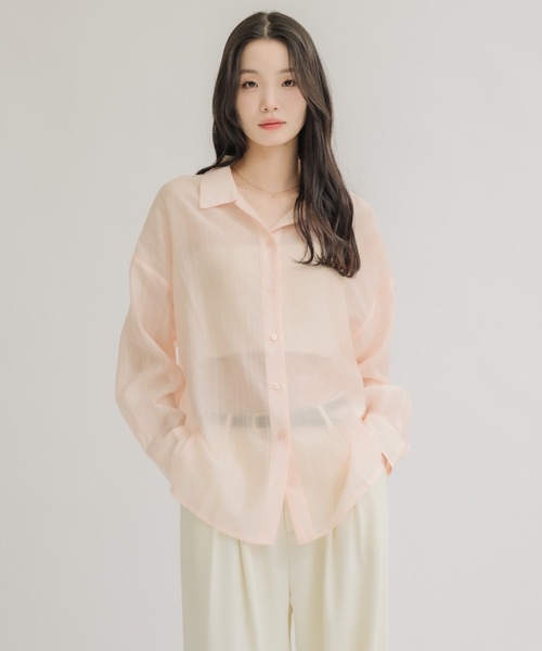 NEUNA(ヌナ)の「【夏に大活躍!冷房/紫外線/日焼け対策にも◎】シアーストライプシャツ(シャツ/ブラウス・レディース・ピンク/オフホワイト・FREE)」の7枚目の写真
