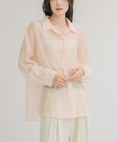 NEUNA(ヌナ)の「【夏に大活躍!冷房/紫外線/日焼け対策にも◎】シアーストライプシャツ(シャツ/ブラウス・レディース・ピンク/オフホワイト・FREE)」の3枚目の写真