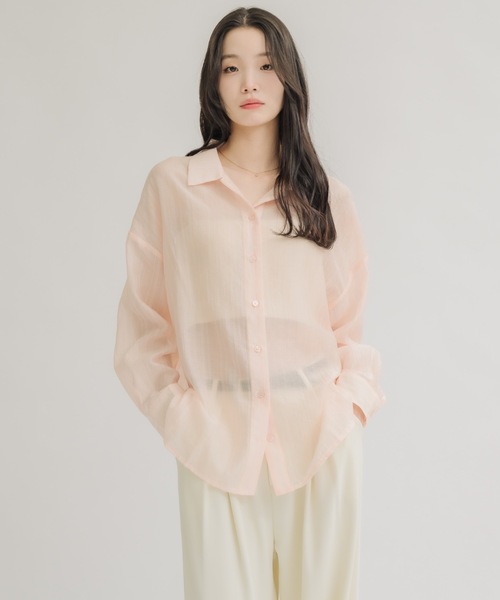 NEUNA(ヌナ)の「【夏に大活躍!冷房/紫外線/日焼け対策にも◎】シアーストライプシャツ(シャツ/ブラウス・レディース・ピンク/オフホワイト・FREE)」の10枚目の写真