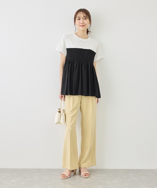 ROPE' PICNIC(ロペピクニック)の「【ベストヒット】シャーリングドッキングハーフスリーブカットソー(Tシャツ/カットソー・レディース・ベージュ/ブラック系その他/ブラック/ホワイト系その他・FREE)」の6枚目の写真