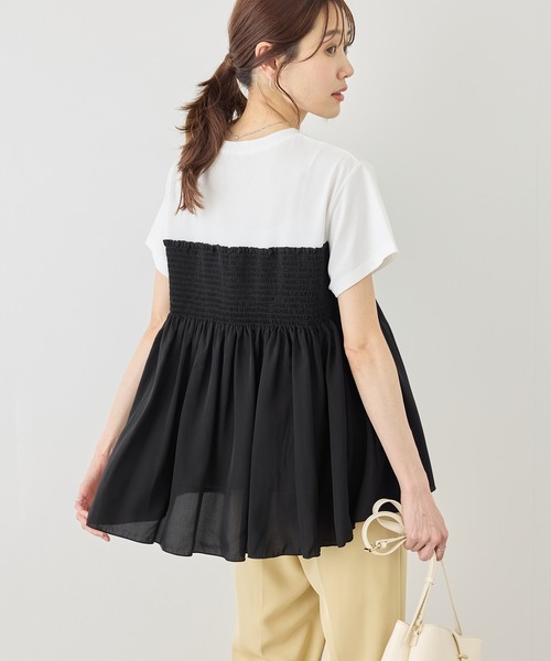 ROPE' PICNIC(ロペピクニック)の「【ベストヒット】シャーリングドッキングハーフスリーブカットソー(Tシャツ/カットソー・レディース・ベージュ/ブラック系その他/ブラック/ホワイト系その他・FREE)」の9枚目の写真