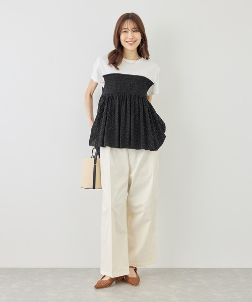 ROPE' PICNIC(ロペピクニック)の「【ベストヒット】シャーリングドッキングハーフスリーブカットソー(Tシャツ/カットソー・レディース・ベージュ/ブラック系その他/ブラック/ホワイト系その他・FREE)」の12枚目の写真