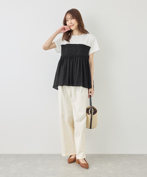 ROPE' PICNIC(ロペピクニック)の「【ベストヒット】シャーリングドッキングハーフスリーブカットソー(Tシャツ/カットソー・レディース・ベージュ/ブラック系その他/ブラック/ホワイト系その他・FREE)」の13枚目の写真