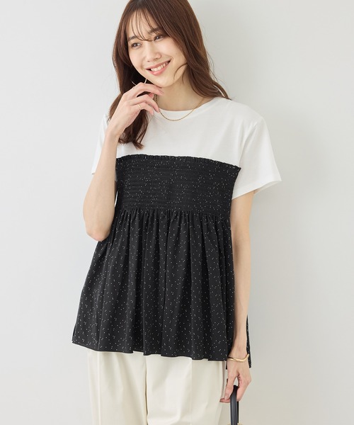 ROPE' PICNIC(ロペピクニック)の「【ベストヒット】シャーリングドッキングハーフスリーブカットソー(Tシャツ/カットソー・レディース・ベージュ/ブラック系その他/ブラック/ホワイト系その他・FREE)」の14枚目の写真