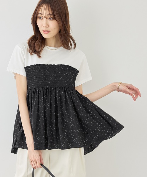 ROPE' PICNIC(ロペピクニック)の「【ベストヒット】シャーリングドッキングハーフスリーブカットソー(Tシャツ/カットソー・レディース・ベージュ/ブラック系その他/ブラック/ホワイト系その他・FREE)」の15枚目の写真