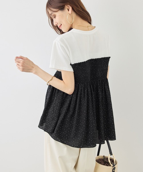 ROPE' PICNIC(ロペピクニック)の「【ベストヒット】シャーリングドッキングハーフスリーブカットソー(Tシャツ/カットソー・レディース・ベージュ/ブラック系その他/ブラック/ホワイト系その他・FREE)」の17枚目の写真