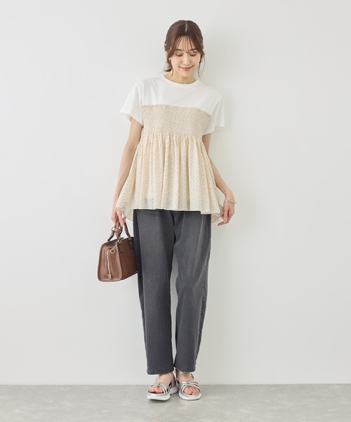ROPE' PICNIC(ロペピクニック)の「【ベストヒット】シャーリングドッキングハーフスリーブカットソー(Tシャツ/カットソー・レディース・ベージュ/ブラック系その他/ブラック/ホワイト系その他・FREE)」の19枚目の写真