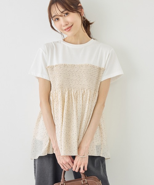 ROPE' PICNIC(ロペピクニック)の「【ベストヒット】シャーリングドッキングハーフスリーブカットソー(Tシャツ/カットソー・レディース・ベージュ/ブラック系その他/ブラック/ホワイト系その他・FREE)」の21枚目の写真