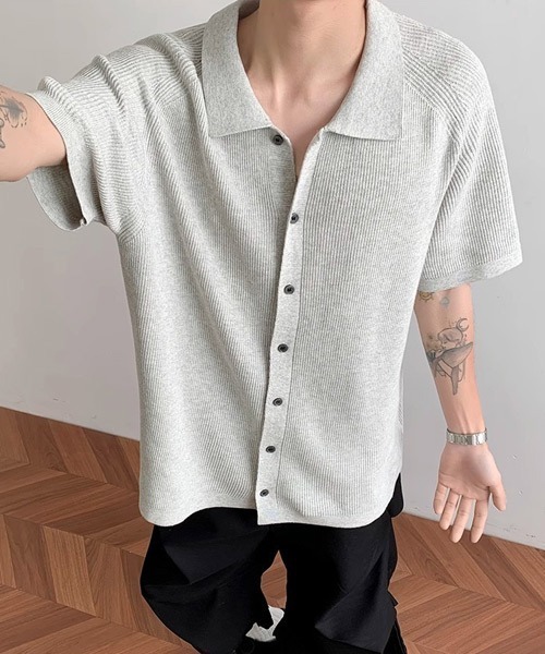 Ressaca(レサーカ)の「オーバーサイズニットシャツ(シャツ/ブラウス・メンズ・ブラック/グレー・M/L/XL)」の2枚目の写真