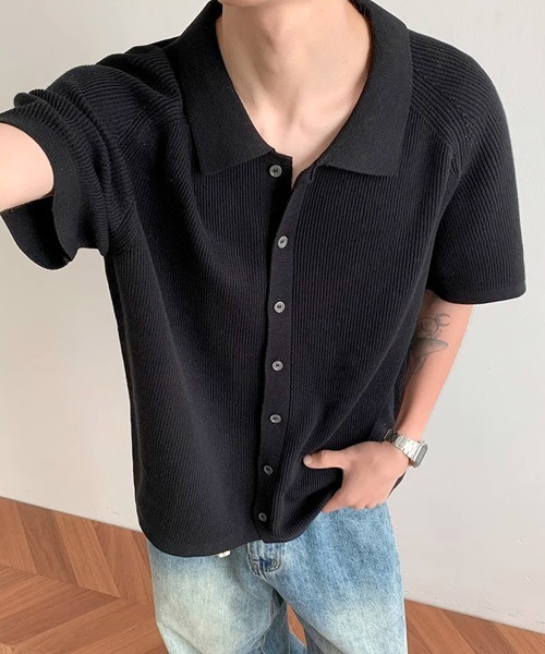 Ressaca(レサーカ)の「オーバーサイズニットシャツ(シャツ/ブラウス・メンズ・ブラック/グレー・M/L/XL)」の1枚目の写真