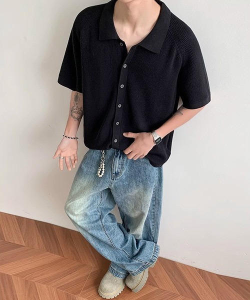 Ressaca(レサーカ)の「オーバーサイズニットシャツ(シャツ/ブラウス・メンズ・ブラック/グレー・M/L/XL)」の7枚目の写真