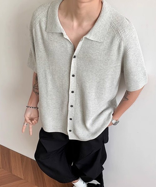 Ressaca(レサーカ)の「オーバーサイズニットシャツ(シャツ/ブラウス・メンズ・ブラック/グレー・M/L/XL)」の9枚目の写真