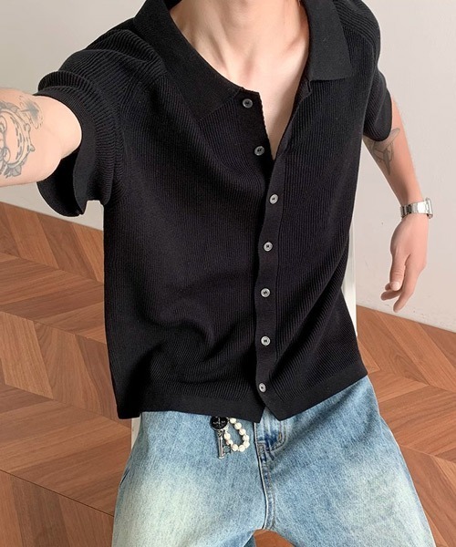 Ressaca(レサーカ)の「オーバーサイズニットシャツ(シャツ/ブラウス・メンズ・ブラック/グレー・M/L/XL)」の3枚目の写真