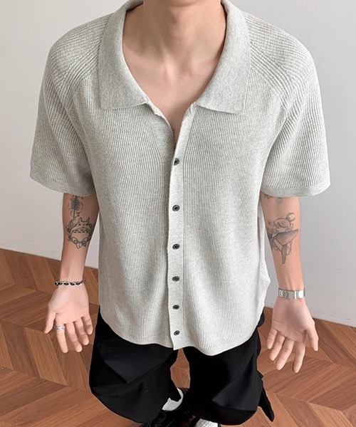 Ressaca(レサーカ)の「オーバーサイズニットシャツ(シャツ/ブラウス・メンズ・ブラック/グレー・M/L/XL)」の10枚目の写真