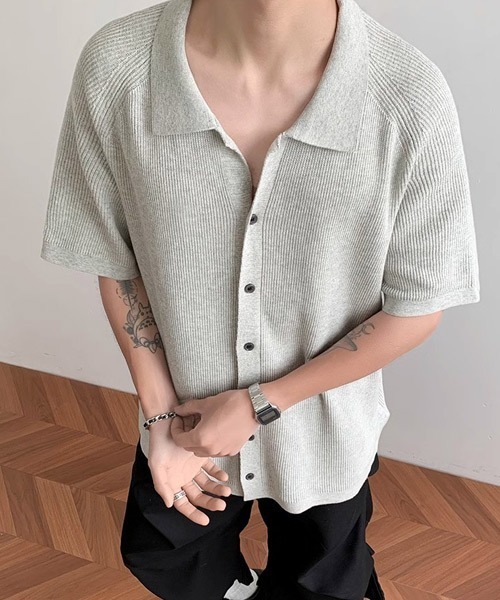 Ressaca(レサーカ)の「オーバーサイズニットシャツ(シャツ/ブラウス・メンズ・ブラック/グレー・M/L/XL)」の11枚目の写真