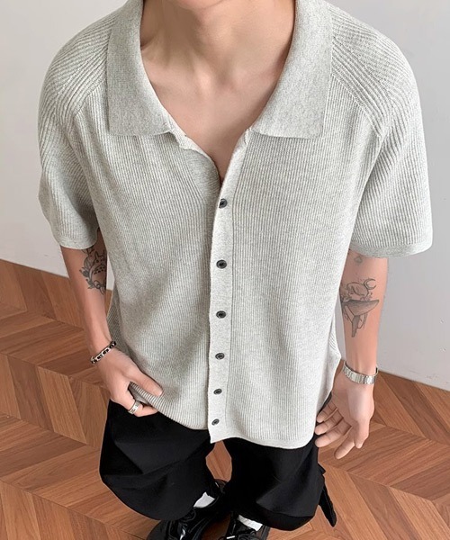 Ressaca(レサーカ)の「オーバーサイズニットシャツ(シャツ/ブラウス・メンズ・ブラック/グレー・M/L/XL)」の12枚目の写真