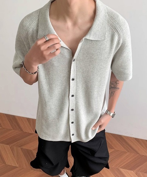 Ressaca(レサーカ)の「オーバーサイズニットシャツ(シャツ/ブラウス・メンズ・ブラック/グレー・M/L/XL)」の13枚目の写真