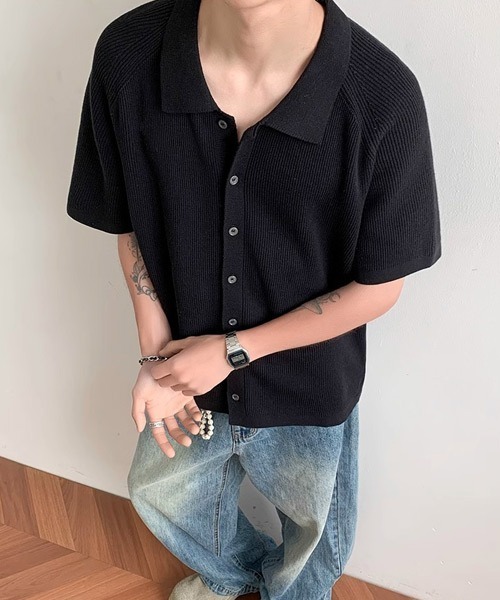 Ressaca(レサーカ)の「オーバーサイズニットシャツ(シャツ/ブラウス・メンズ・ブラック/グレー・M/L/XL)」の5枚目の写真