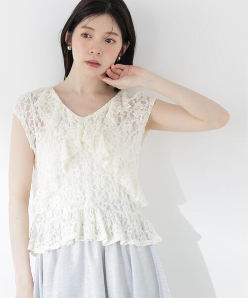 PROPORTION BODY DRESSING(プロポーションボディドレッシング)の「ラッフルカットレーストップス / 1216260500(Tシャツ/カットソー・レディース・ブラック/ホワイト系その他・FREE)」の2枚目の写真