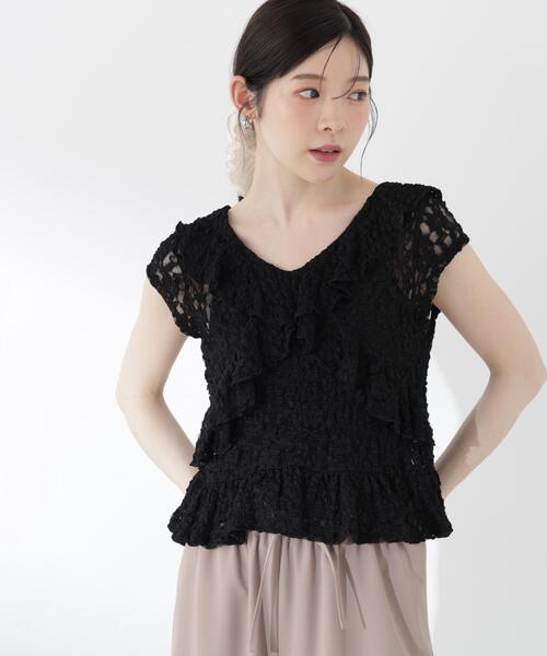 PROPORTION BODY DRESSING(プロポーションボディドレッシング)の「ラッフルカットレーストップス / 1216260500(Tシャツ/カットソー・レディース・ブラック/ホワイト系その他・FREE)」の1枚目の写真